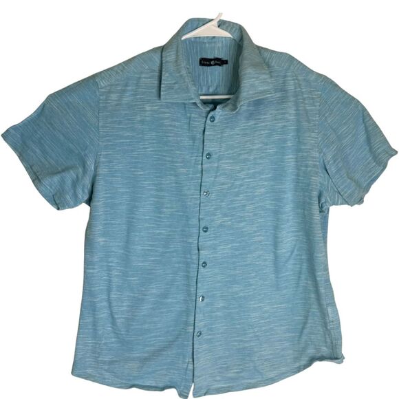 Stone Rose Men's Cotton Linen Short Sleeve Button Up Shirt Turquoise Size 5/XL - Picture 1 of 9